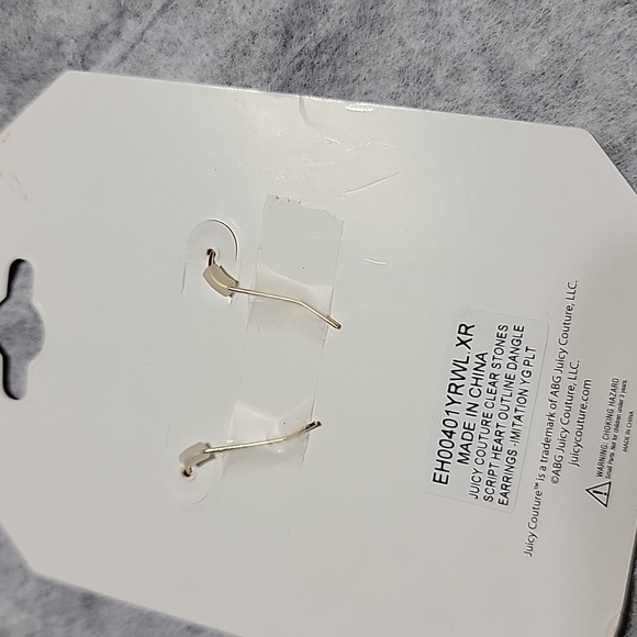 Nwt Juicy Couture Script Crystal Heart Drop Earrings Gold Tone Dangle Bling - Picture 6 of 7